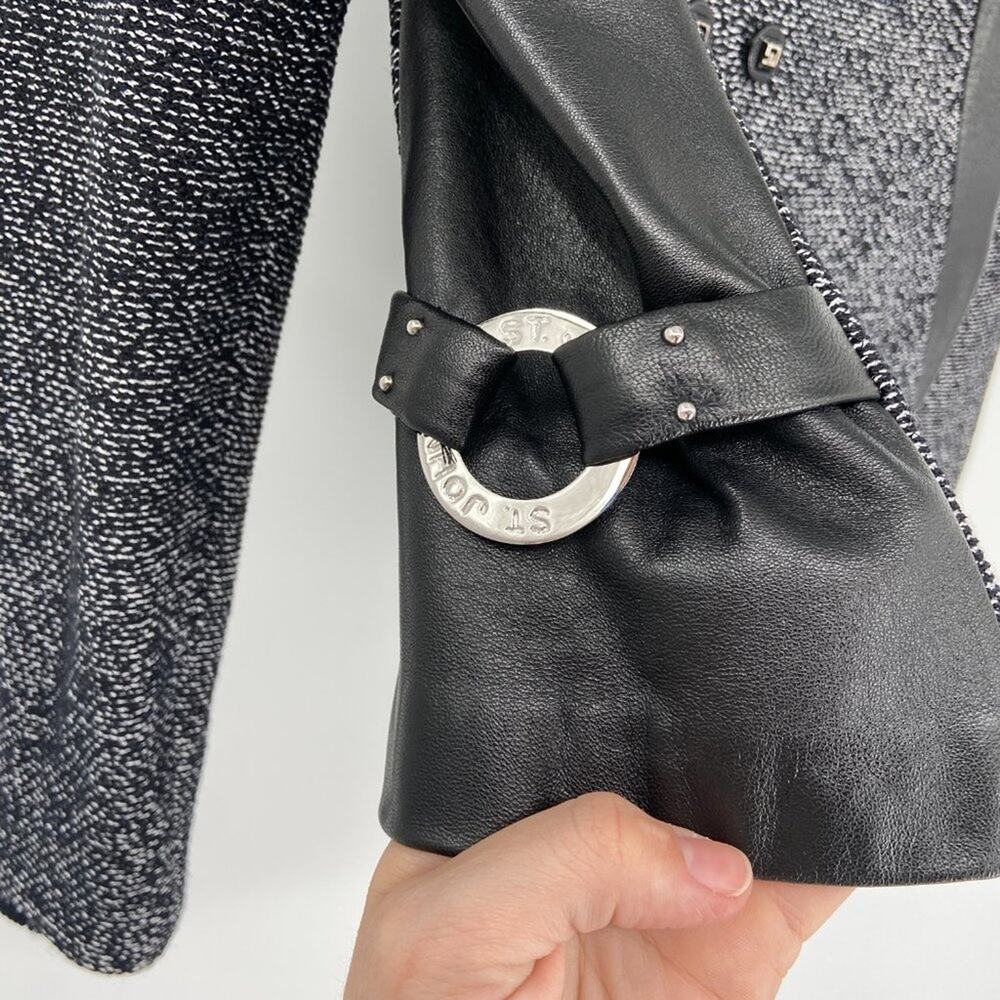 St. John Collection Gray Black Tweed Zip Jacket Leather Panels Size S - Picture 5 of 8